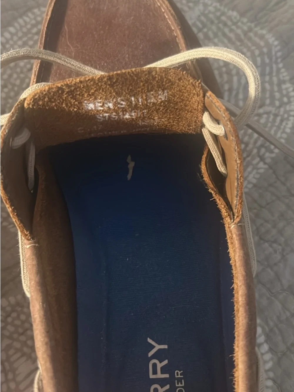 Sperry Brown Leather Boat Shoes with White Laces